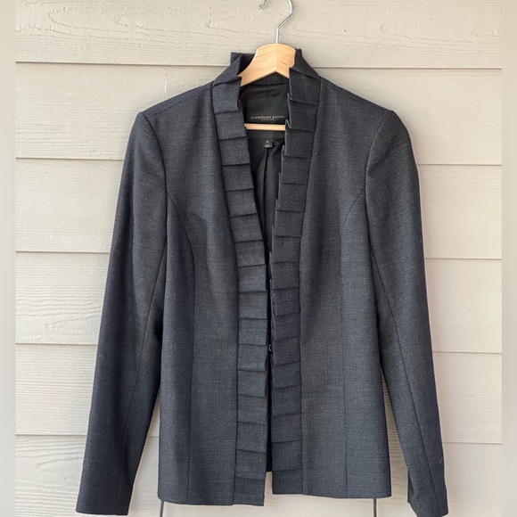 Classiques Entier Atelier | Grey Wool Blend Pleated Ruffle Trim Jacket size 10 - Picture 2 of 10